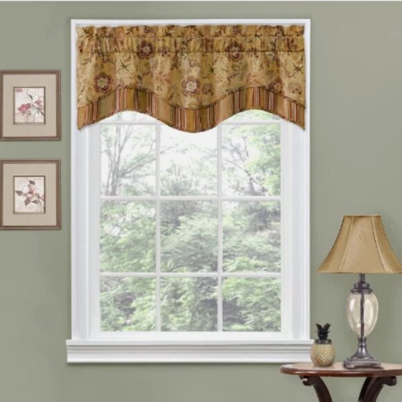 WAVERLY Navarra Antique Curtain Valances SET OF 3 Scalloped Valance Gold Floral - Picture 4 of 9